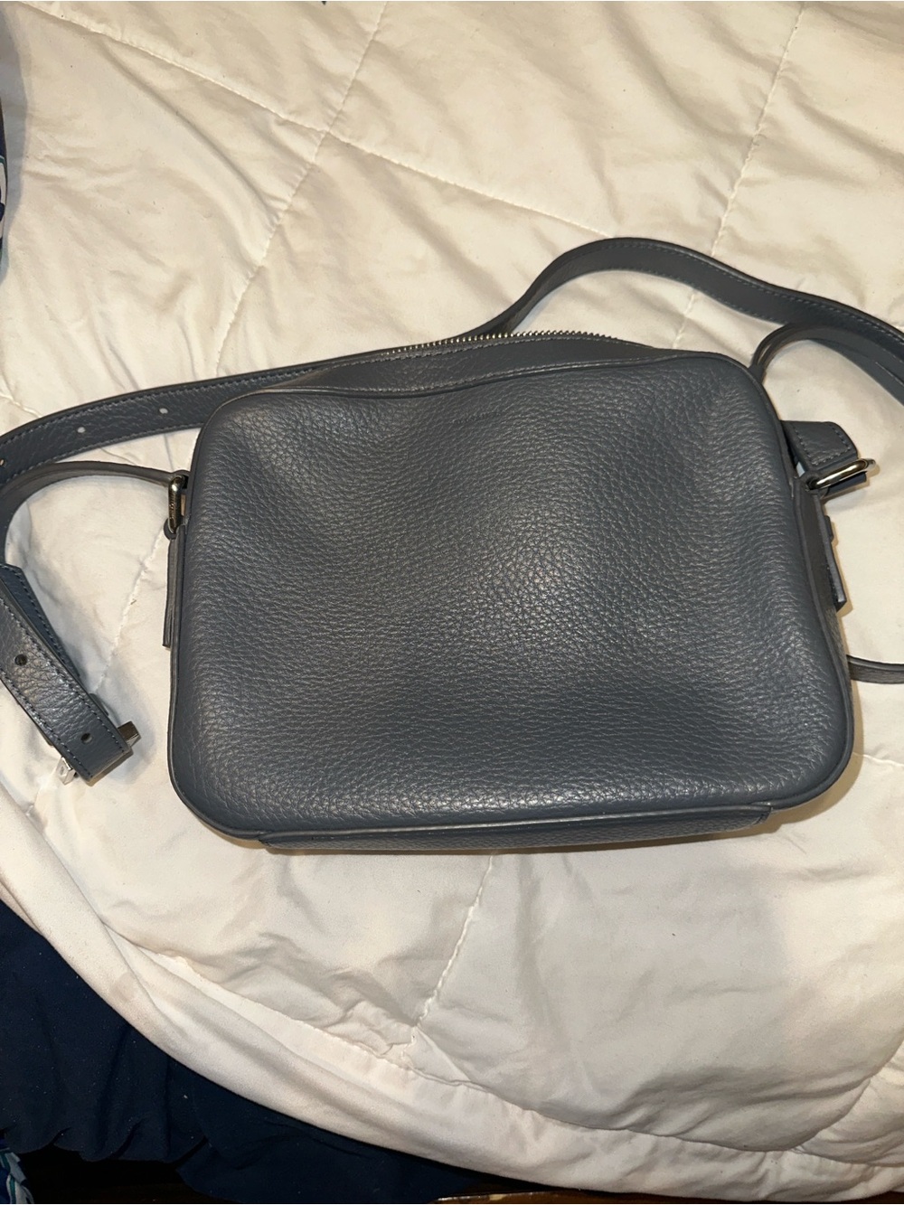 AllSaints Blue-Gray Pebbled Leather Crossbody Bag